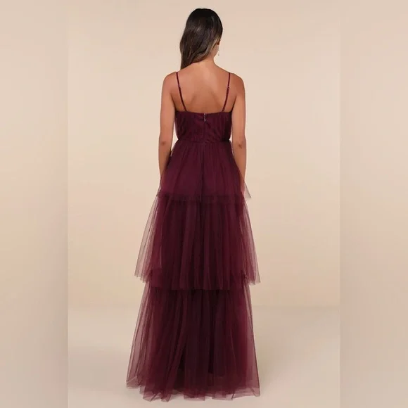 Lulus Unforgettable Poise Tulle Bustier Tiered Maxi Dress, Plum Purple, XS, NWT - Picture 3 of 15